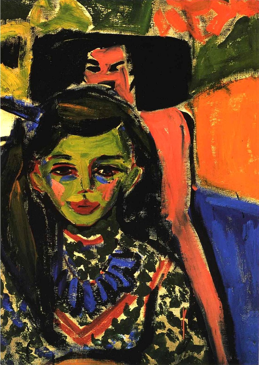 Fränzi vor geschnitztem Stuhl av Ernst Ludwig Kirchner