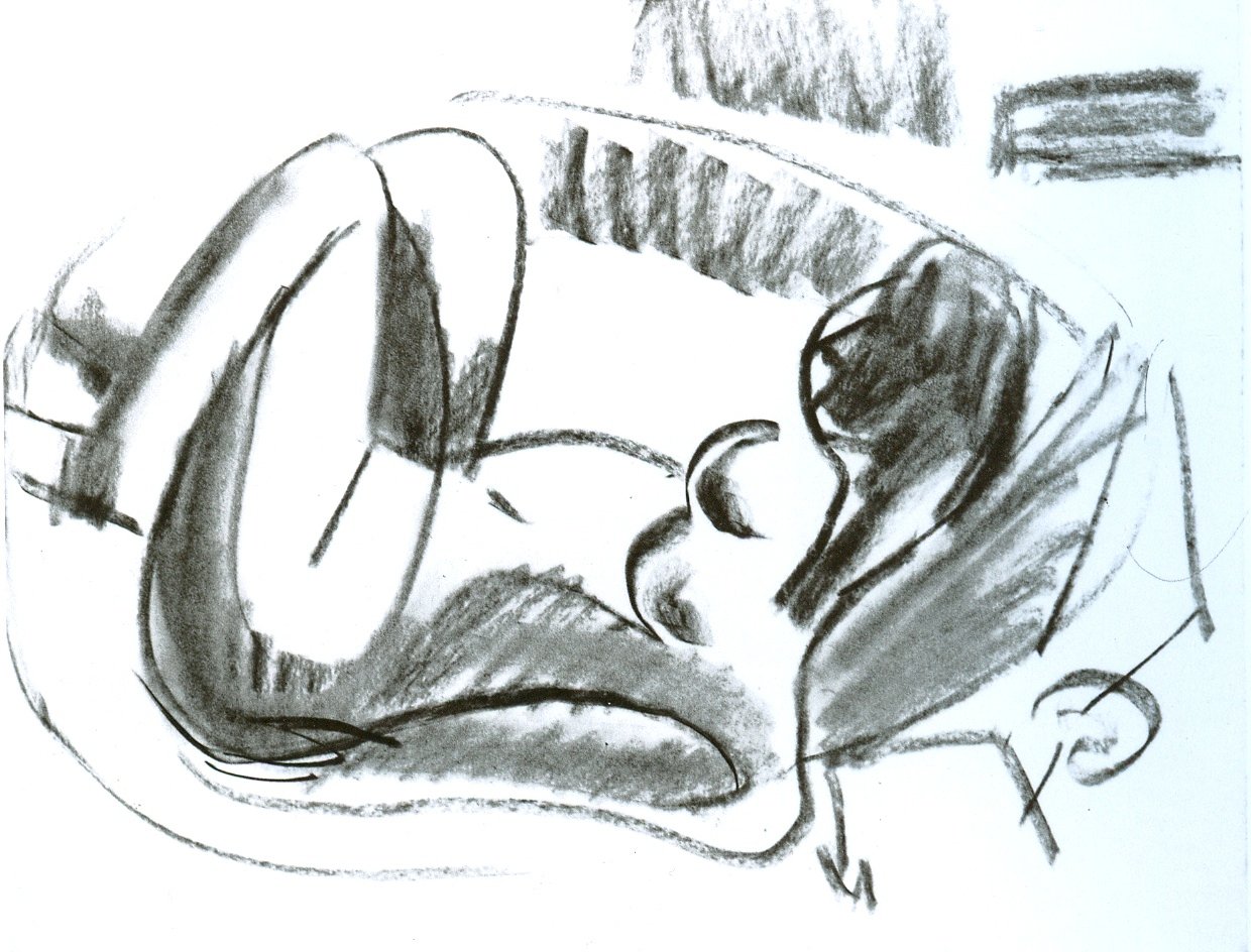 Liegender Akt im Tub mit angezogenen Beinen av Ernst Ludwig Kirchner