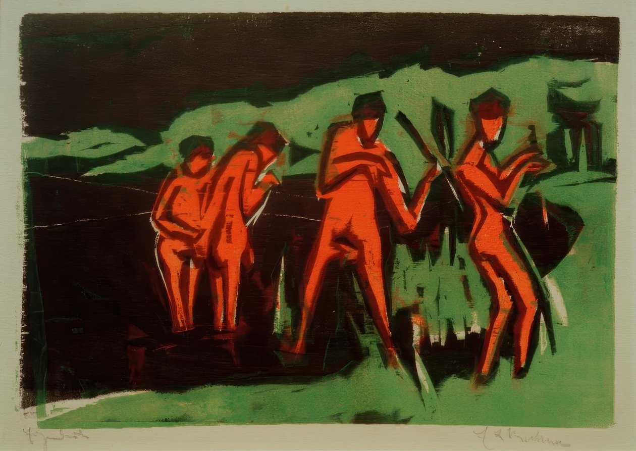 Badgäster som kastar vass av Ernst Ludwig Kirchner