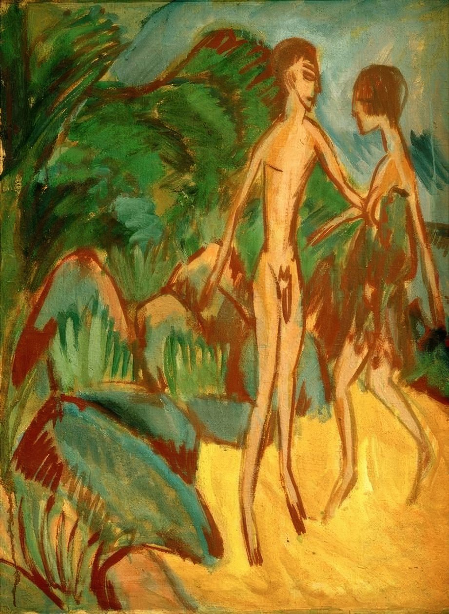 Ung naken man och flicka på stranden av Ernst Ludwig Kirchner
