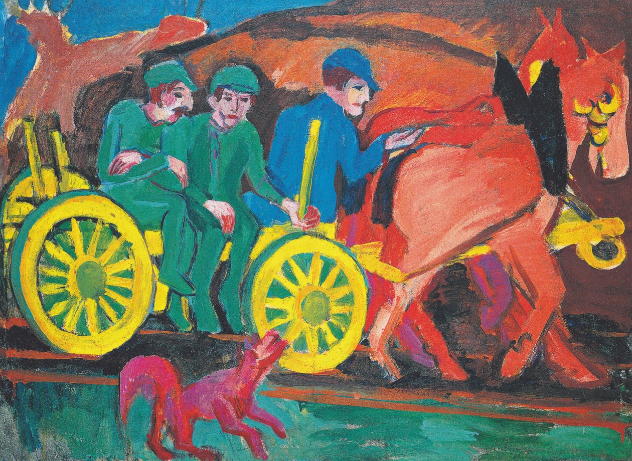 Pferdegespann mit drei Bauern av Ernst Ludwig Kirchner