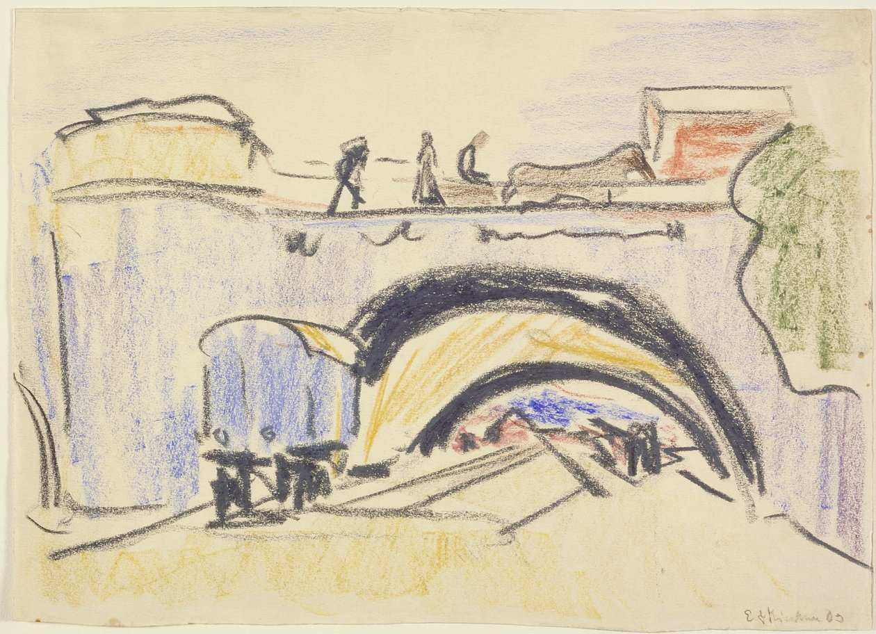 Järnväg och bro, 1903 (krita och kol på kraftigt vävt papper) av Ernst Ludwig Kirchner