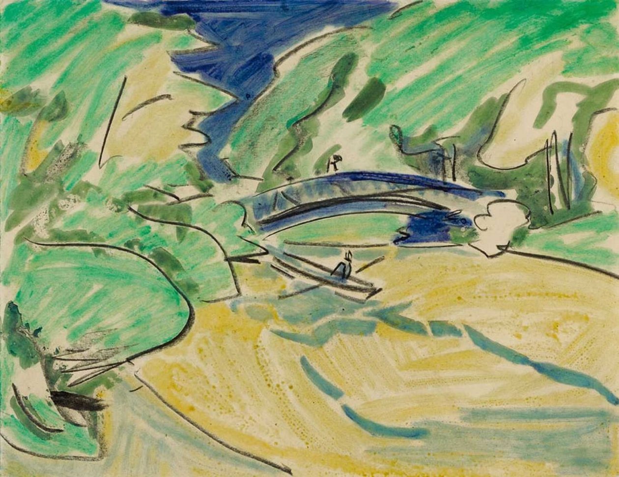 Roddbåt under bron av Ernst Ludwig Kirchner