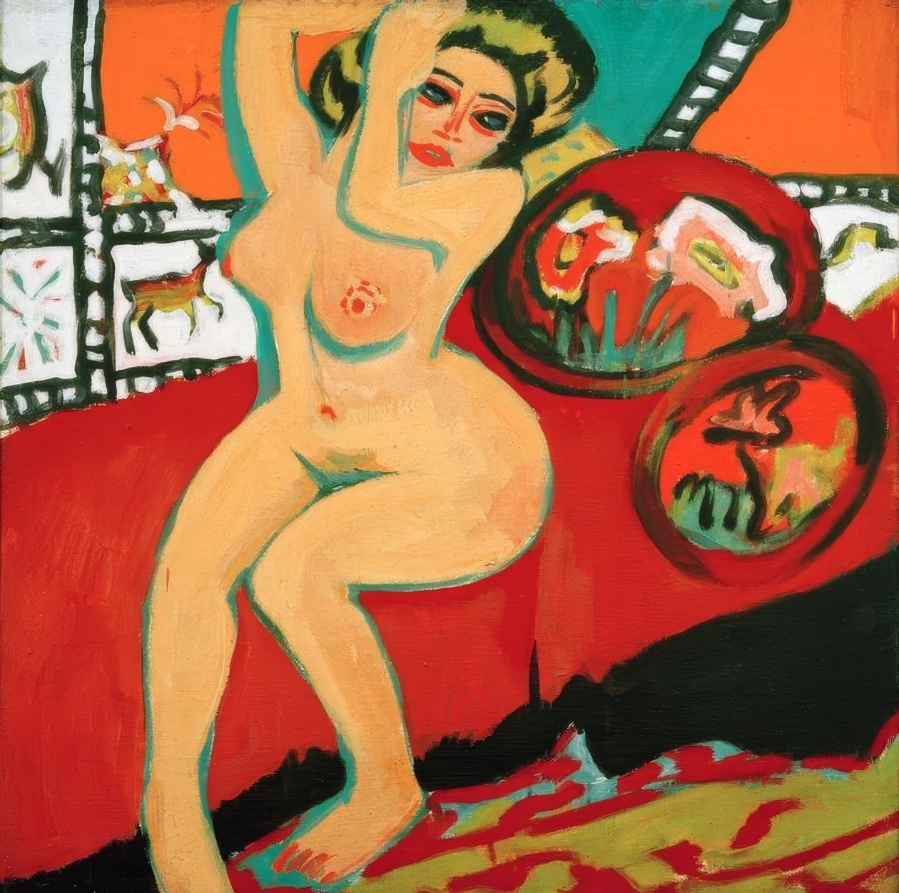 Sittande naken med upphöjda armar av Ernst Ludwig Kirchner