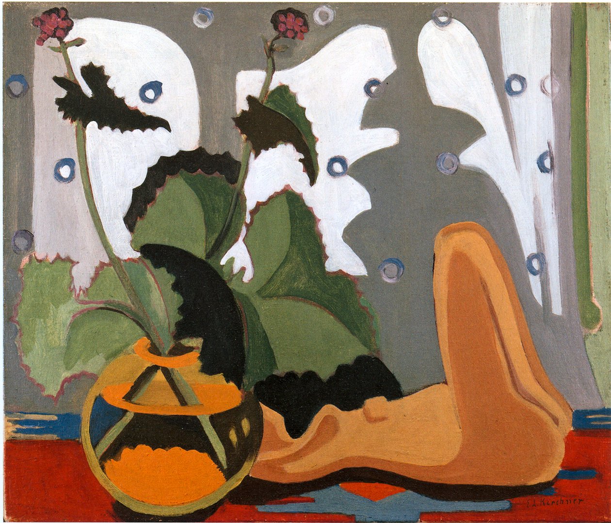 Stillleben mit Plastik vor dem Fenster av Ernst Ludwig Kirchner