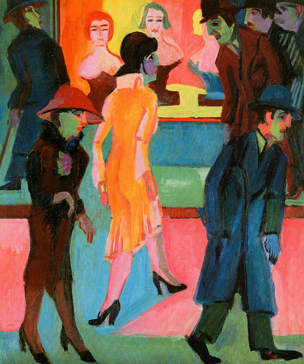 Straßenbild vor dem Friseurladen av Ernst Ludwig Kirchner