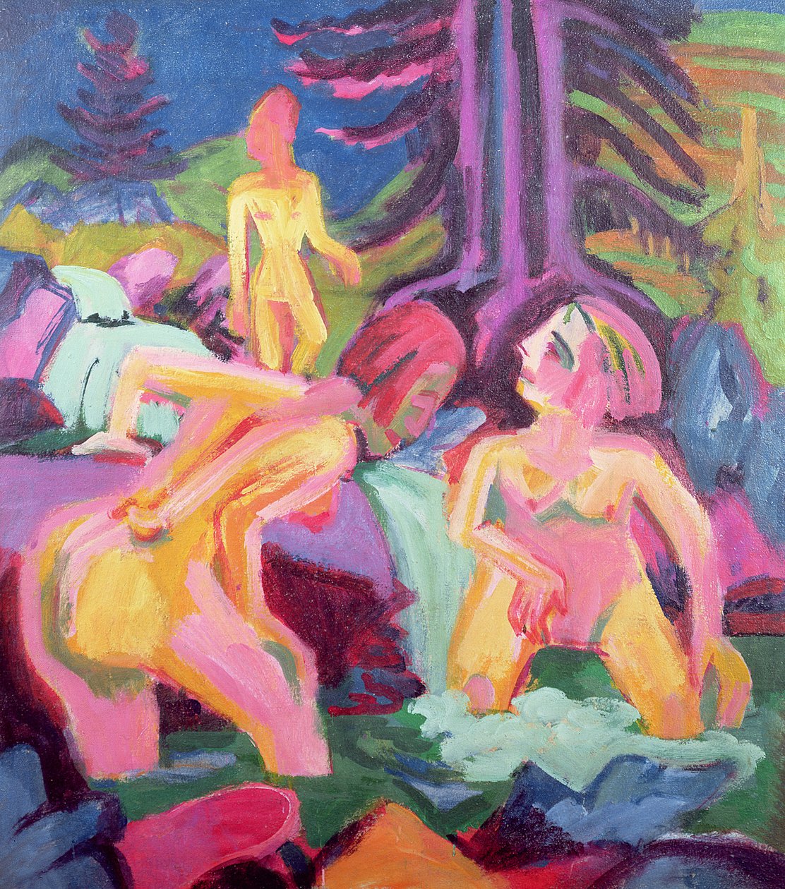 Tre badande i en bäck av Ernst Ludwig Kirchner