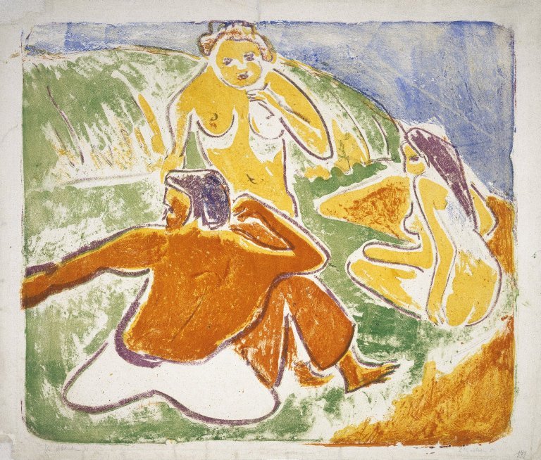 Three Bathers on the Beach av Ernst Ludwig Kirchner