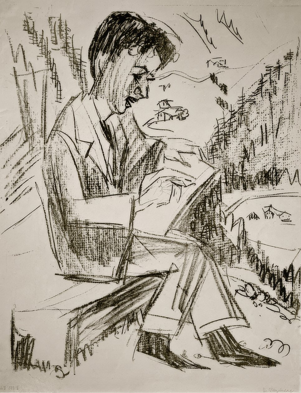 Teckning ung man av Ernst Ludwig Kirchner