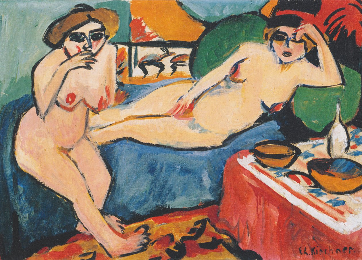 Zwei Akte auf blauem Sofa av Ernst Ludwig Kirchner