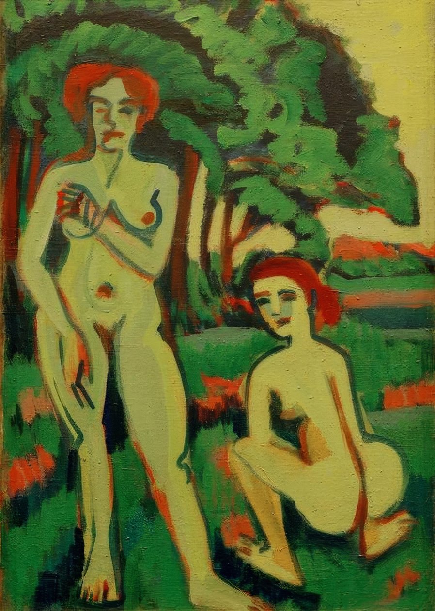 Två gröna tjejer nakenbilder med rött hår av Ernst Ludwig Kirchner