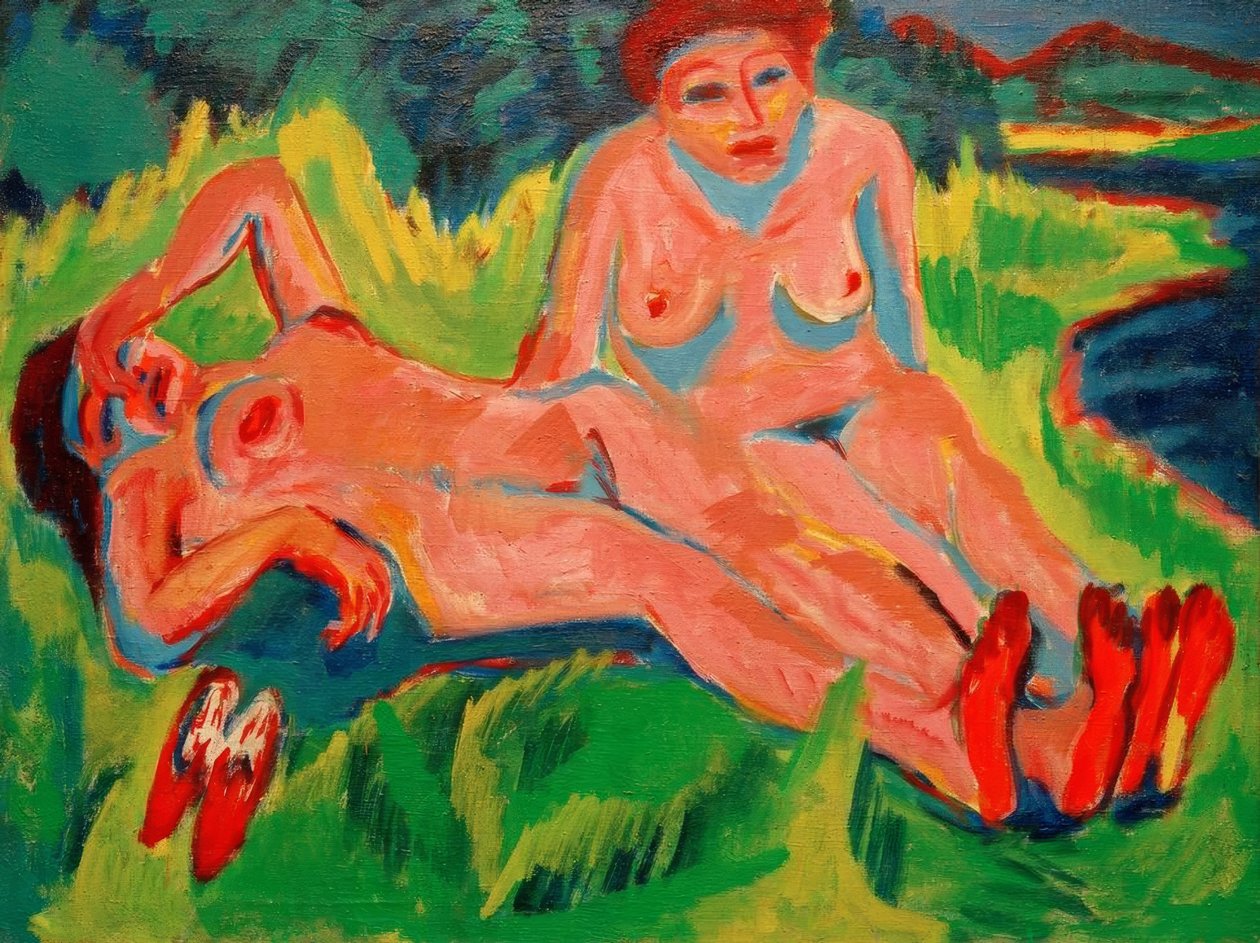 Två rosa nakenbilder vid sjön av Ernst Ludwig Kirchner