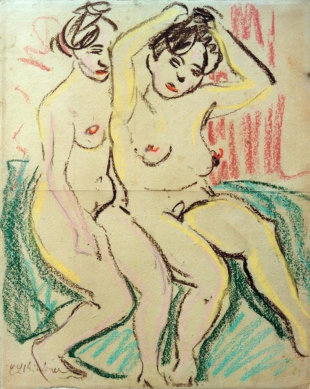 Två sittande nakenbilder av Ernst Ludwig Kirchner