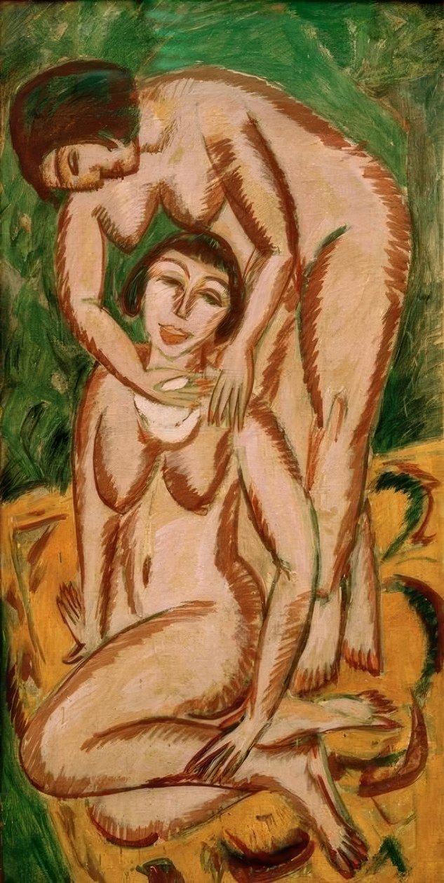 Två kvinnliga nakenbilder i porträttformat av Ernst Ludwig Kirchner