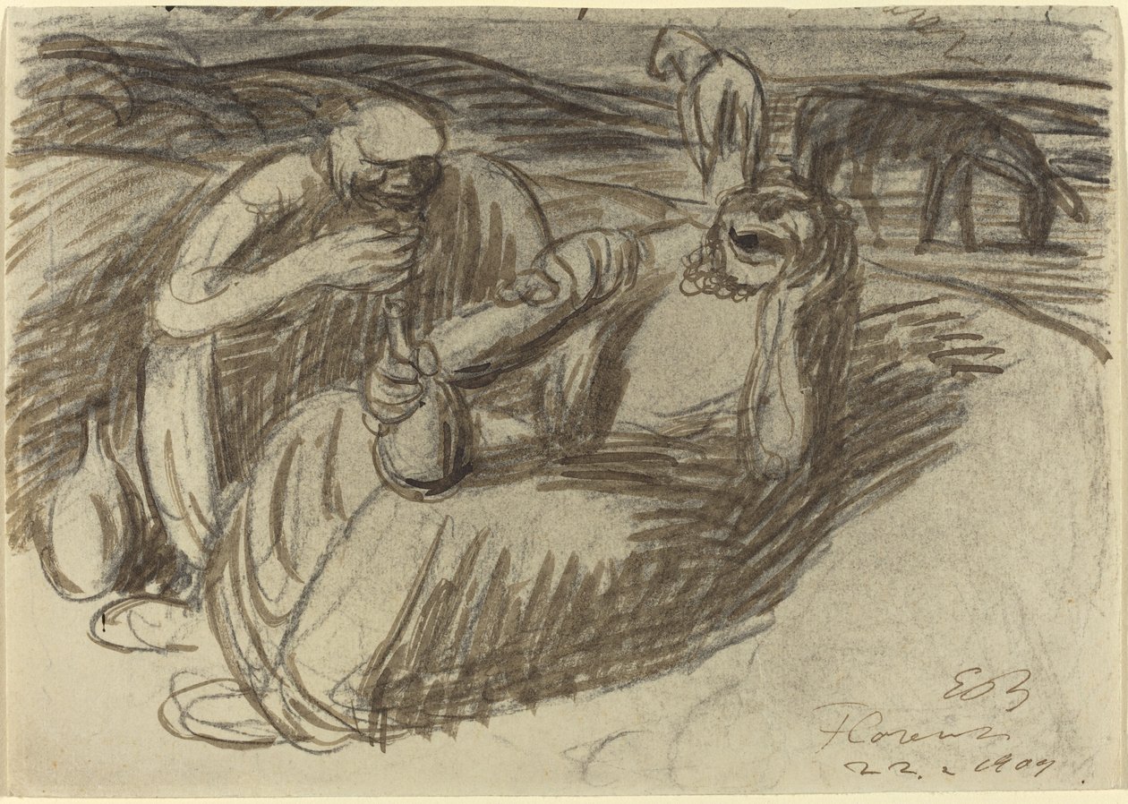 Italienska bönder med vinflaskor av Ernst Barlach