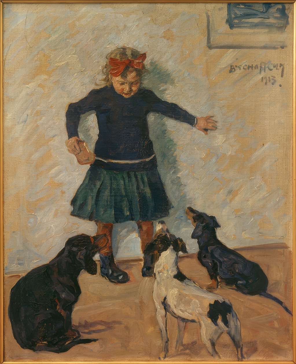 Flicka med hundar av Ernst Bischoff Culm
