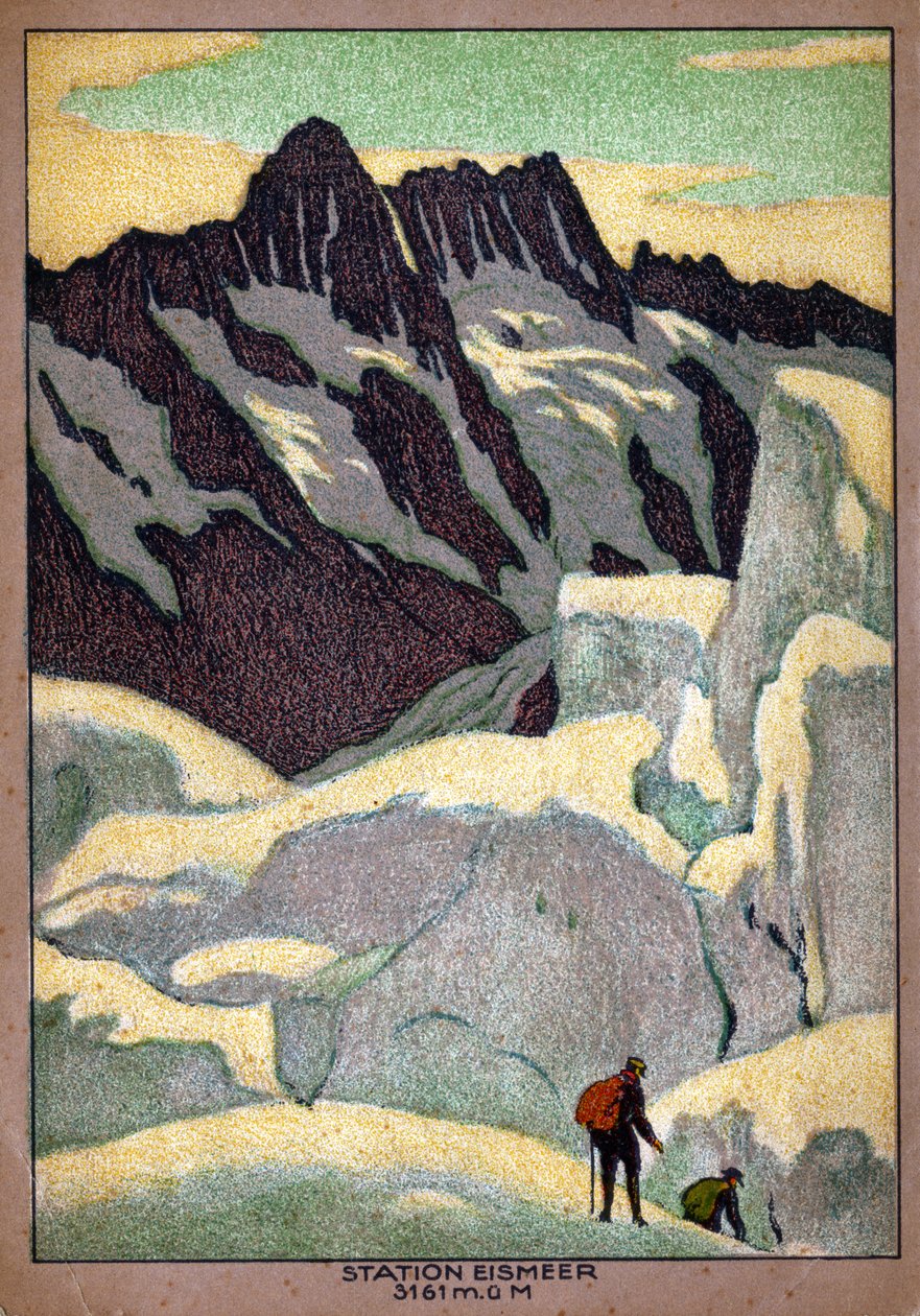 Glaciären Grindelwald (Illustration, ca 1920-1930) av Ernst Emil Schlatter
