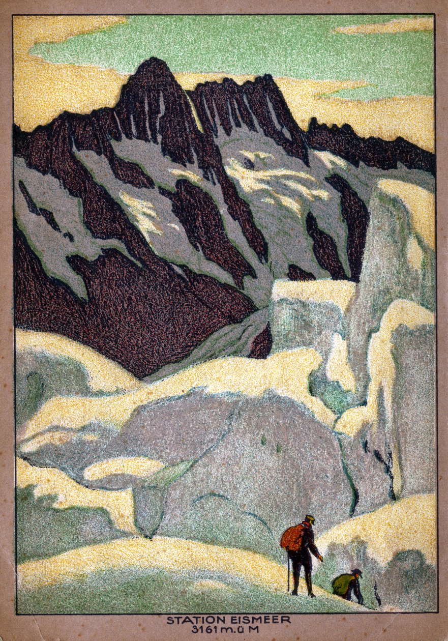 Glaciären Grindelwald (Ischmeer) i de schweiziska alperna. cirka 1920-30 (illustration) av Ernst Emil Schlatter