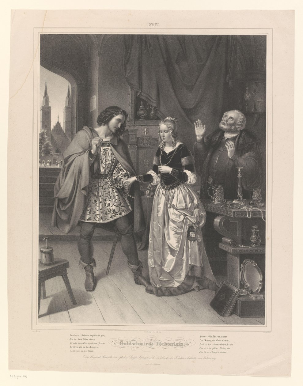 Man ber om en kvinnas hand Goldschmieds Töchterlein (titel på objekt) Guldsmedens dotter (serietitel) av Ernst Friedrich Oldermann