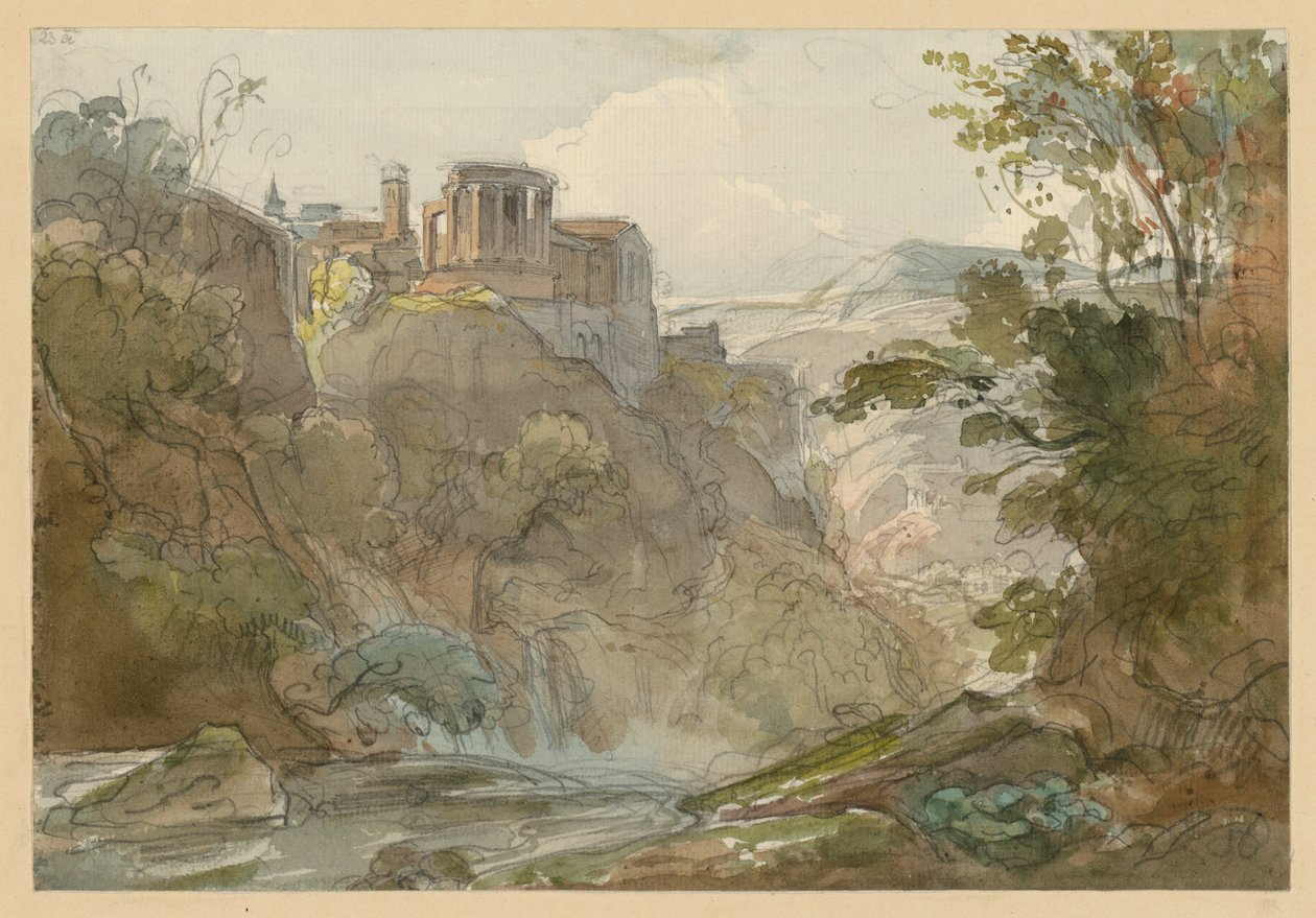 Bergslandskap med Sibyllans tempel i Tivoli av Ernst Fries