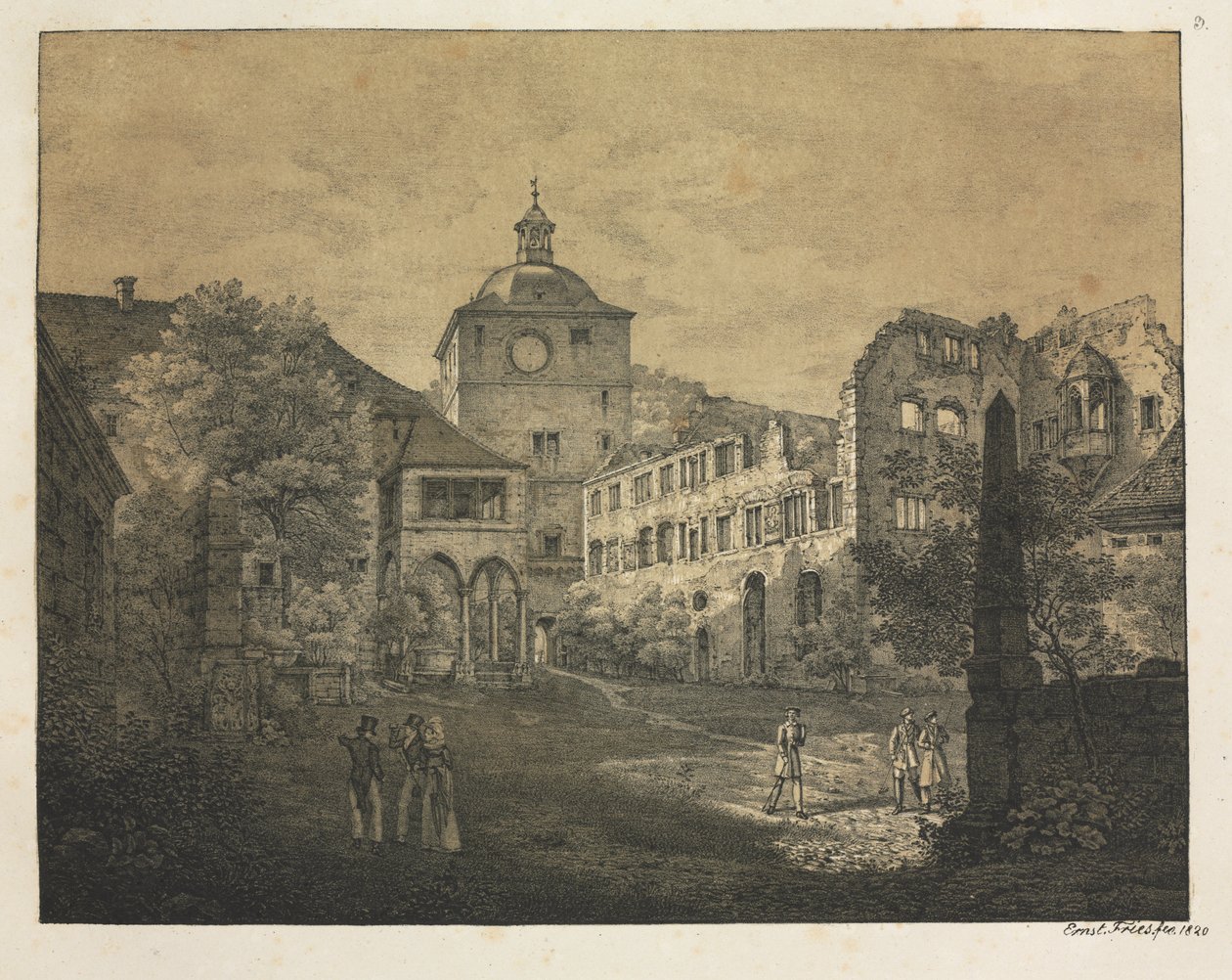Sex utsikter över Heidelbergs slott: Slottsterrass av Ernst Fries