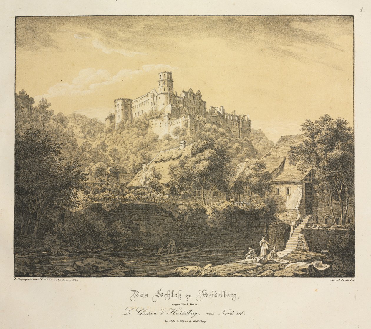 Sex utsikter över Heidelbergs slott: österut, 1820. av Ernst Fries