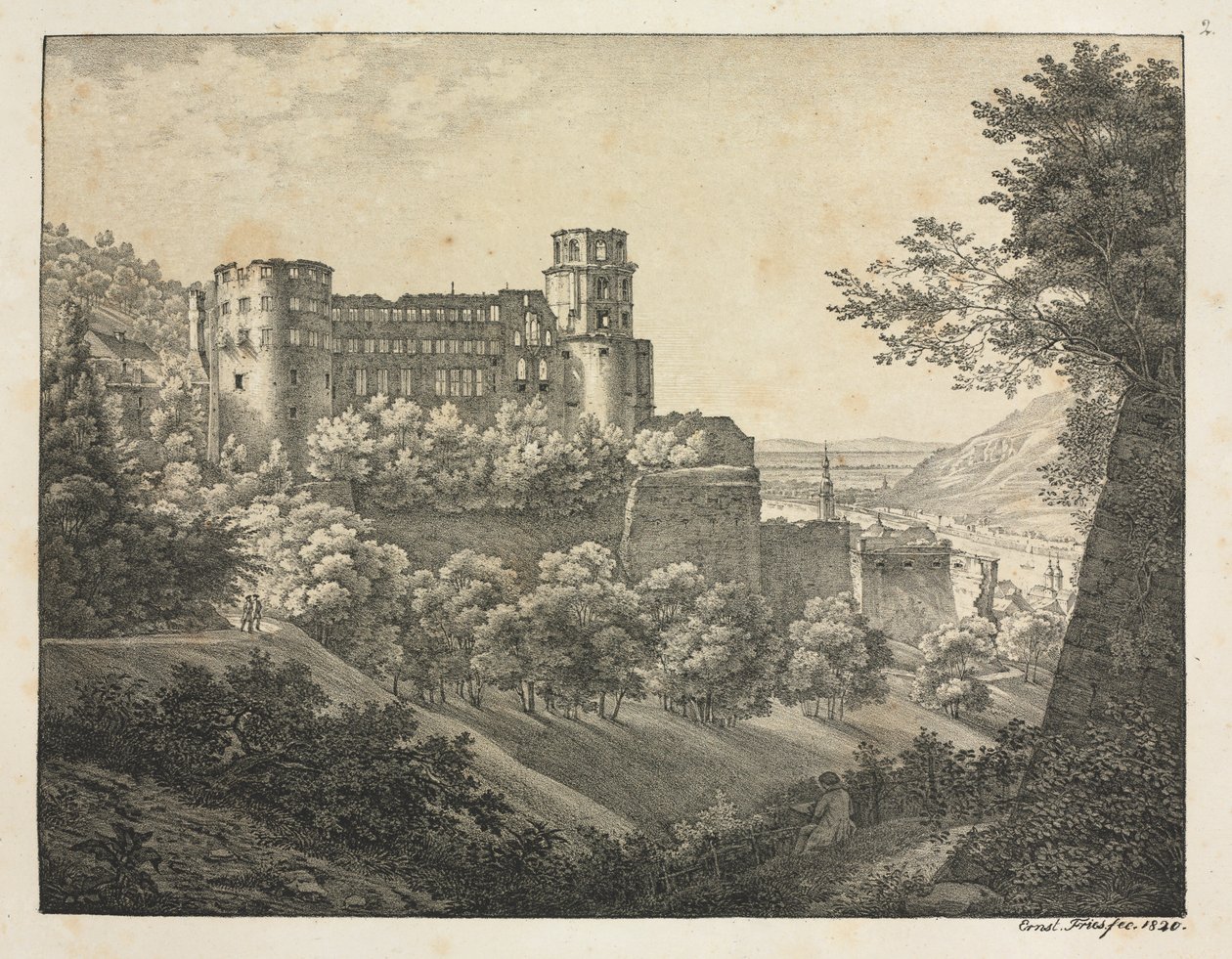 Sex utsikter över Heidelbergs slott: mot nordost av Ernst Fries
