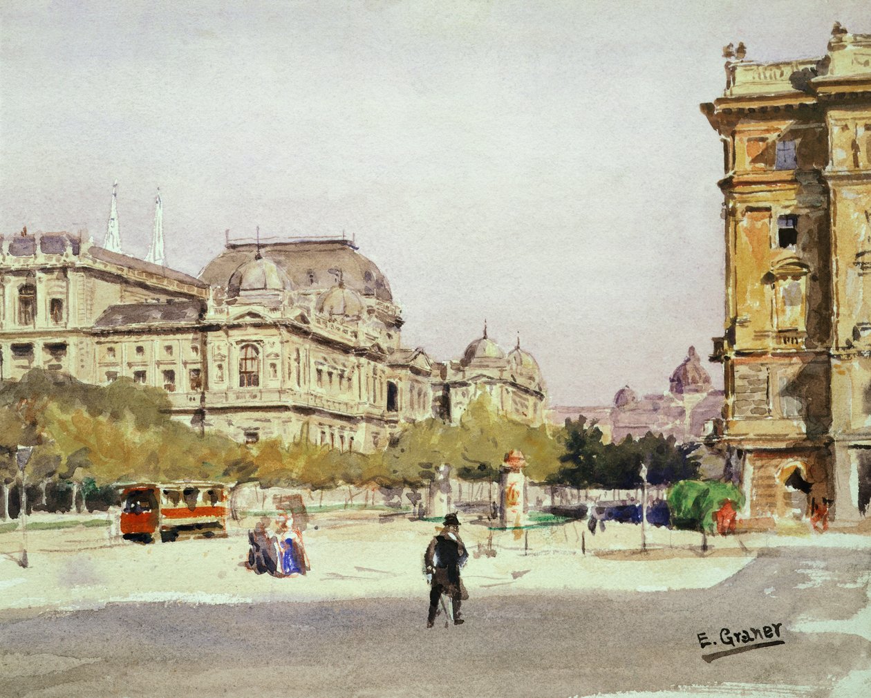 Ring och operahus i Wien, Österrike (akvarell på papper) av Ernst Graner