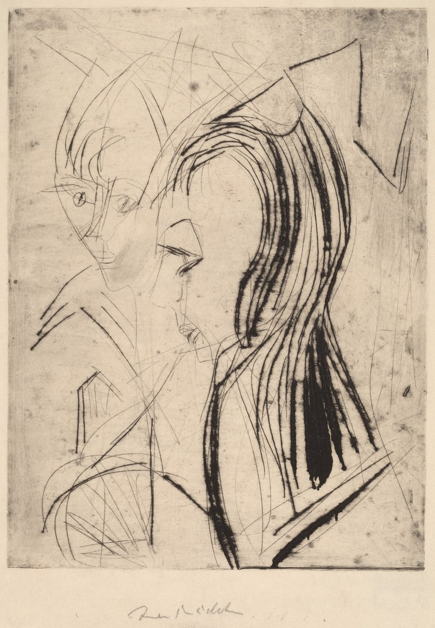 Heads of Two Girls, 1919. av Ernst Ludwig Kirchner