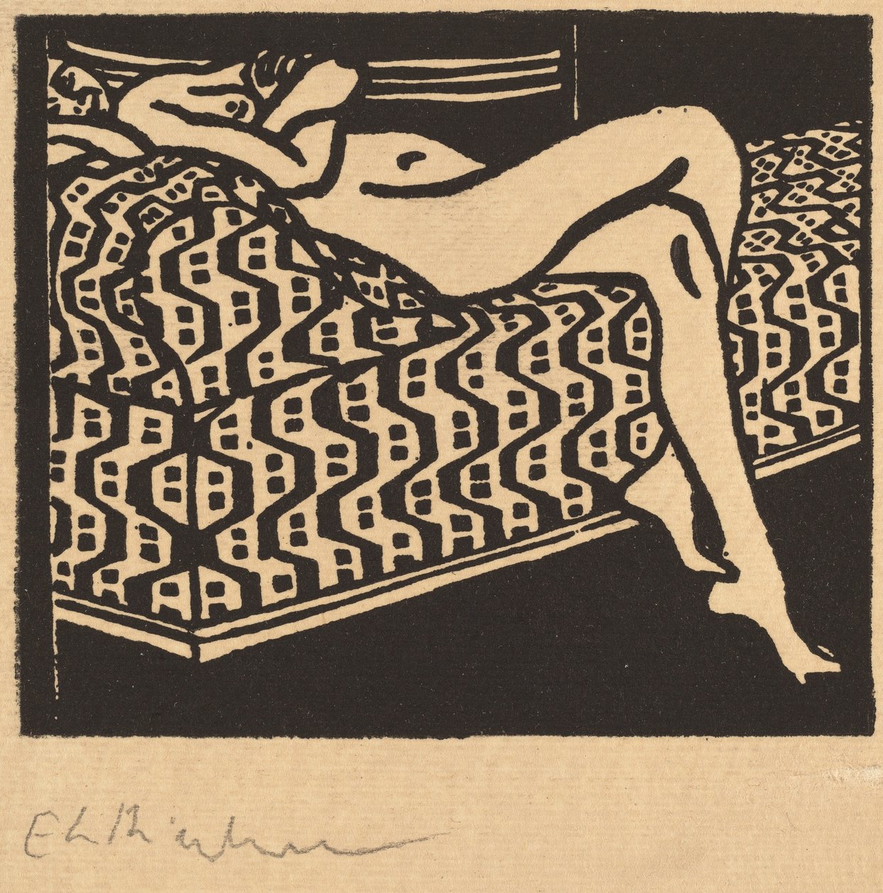 Naken flicka som ligger på en soffa, 1905. av Ernst Ludwig Kirchner