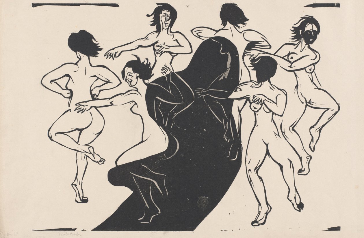 Nakenbilder dansar runt en skugga, 1936. av Ernst Ludwig Kirchner