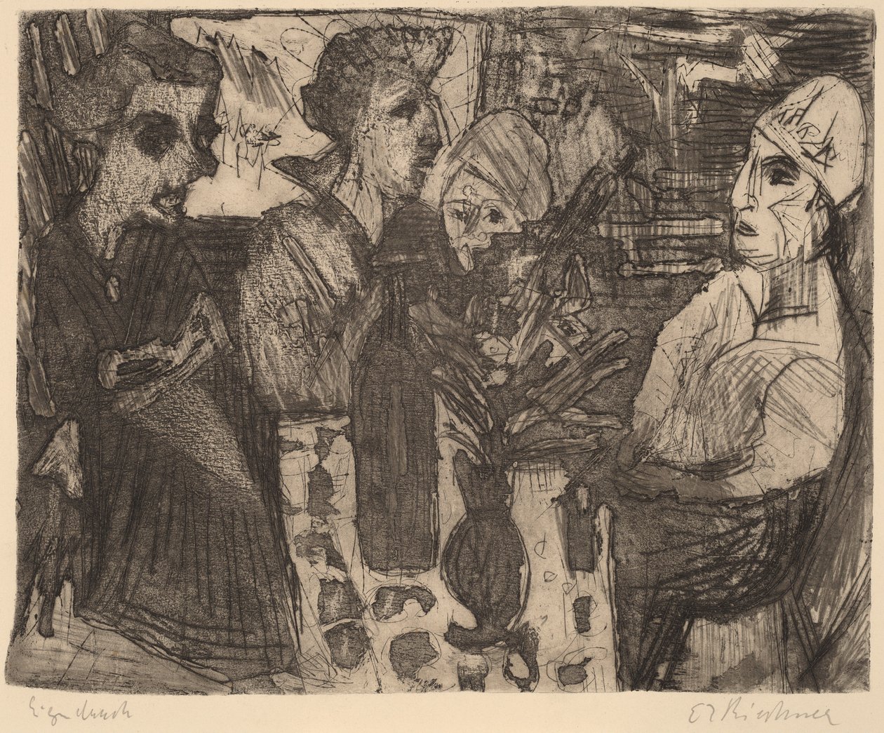 Kvinnor vid ett bord i ett rum, 1920. av Ernst Ludwig Kirchner