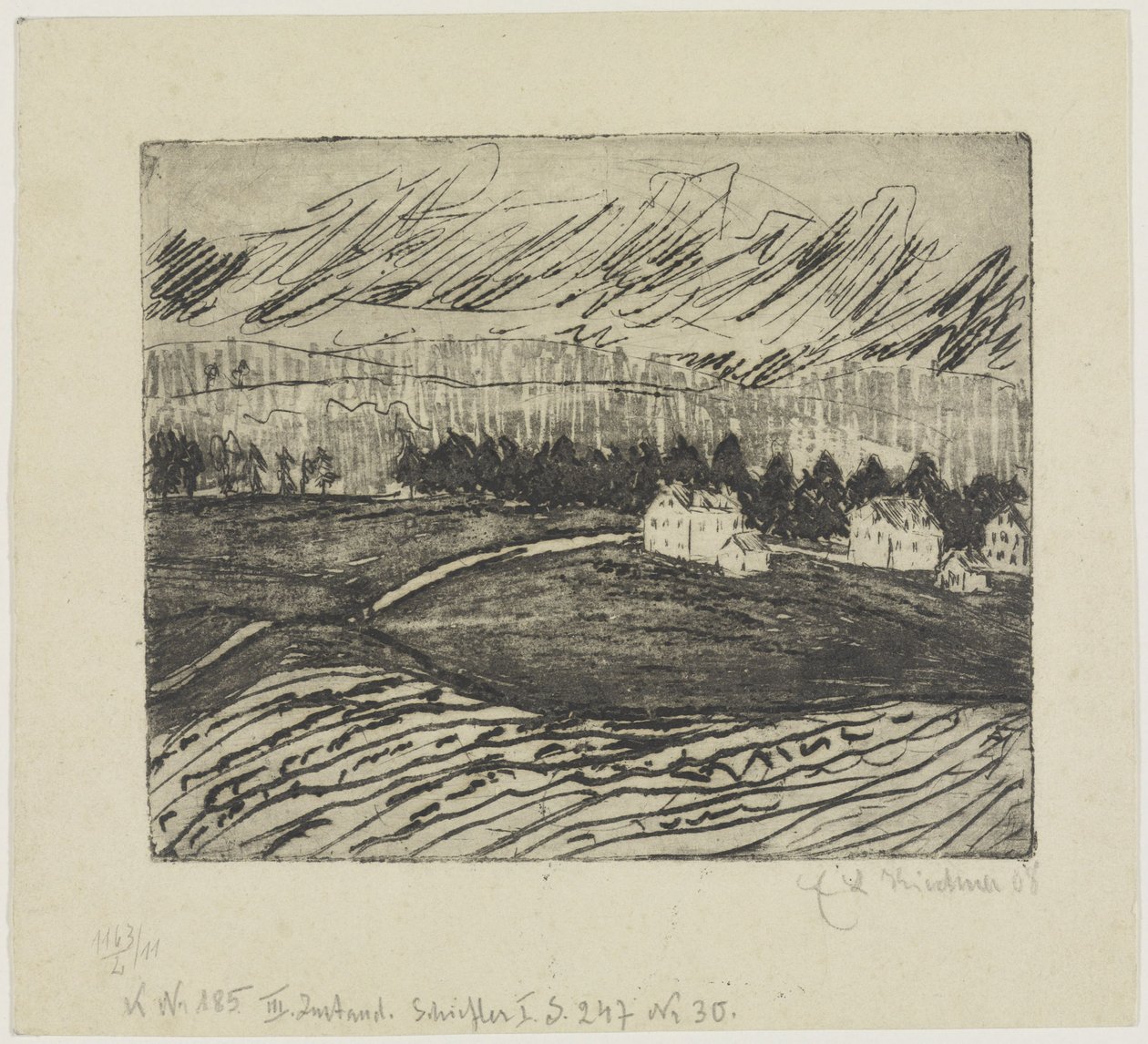 Åkrar och hus i Erzgebirge av Ernst Ludwig Kirchner