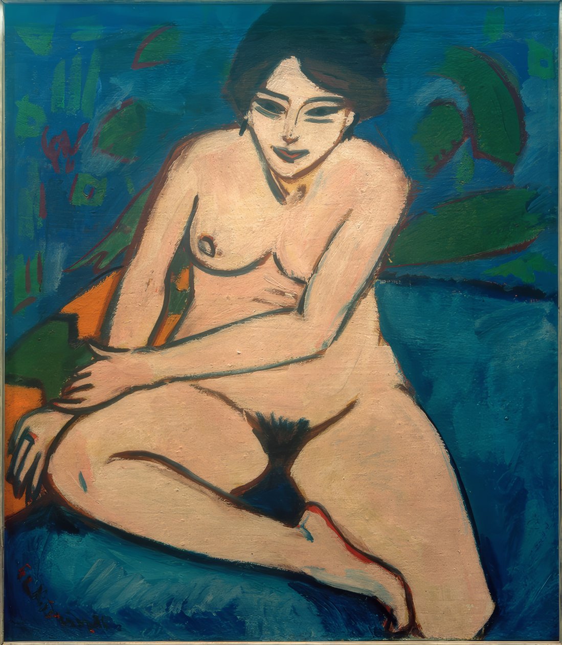Naken på en blå bakgrund av Ernst Ludwig Kirchner