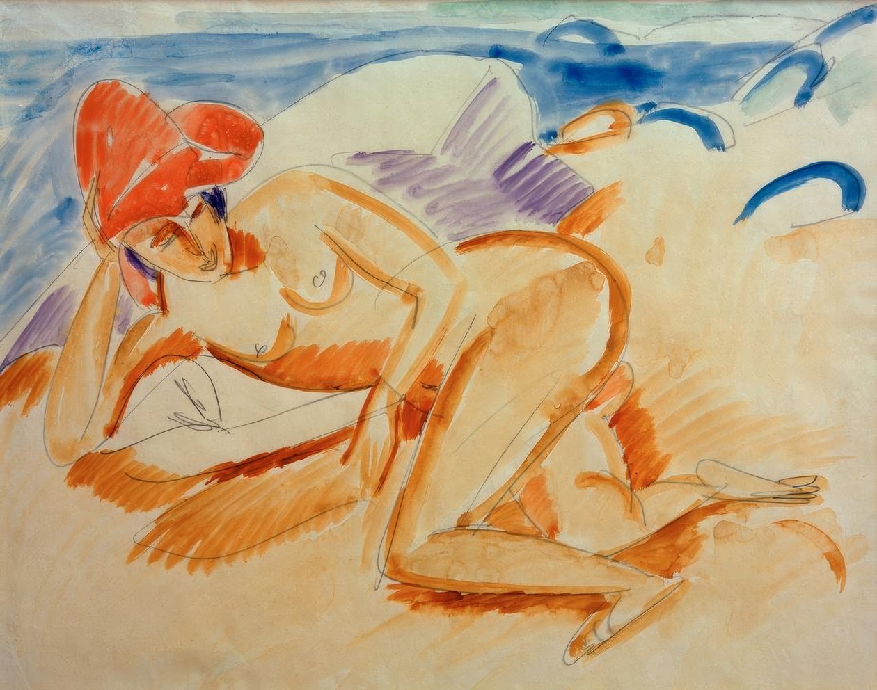 Naken med röd hatt av Ernst Ludwig Kirchner