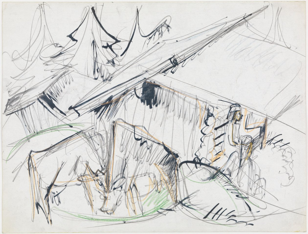 Alpstuga med kor (Stafelalp) av Ernst Ludwig Kirchner