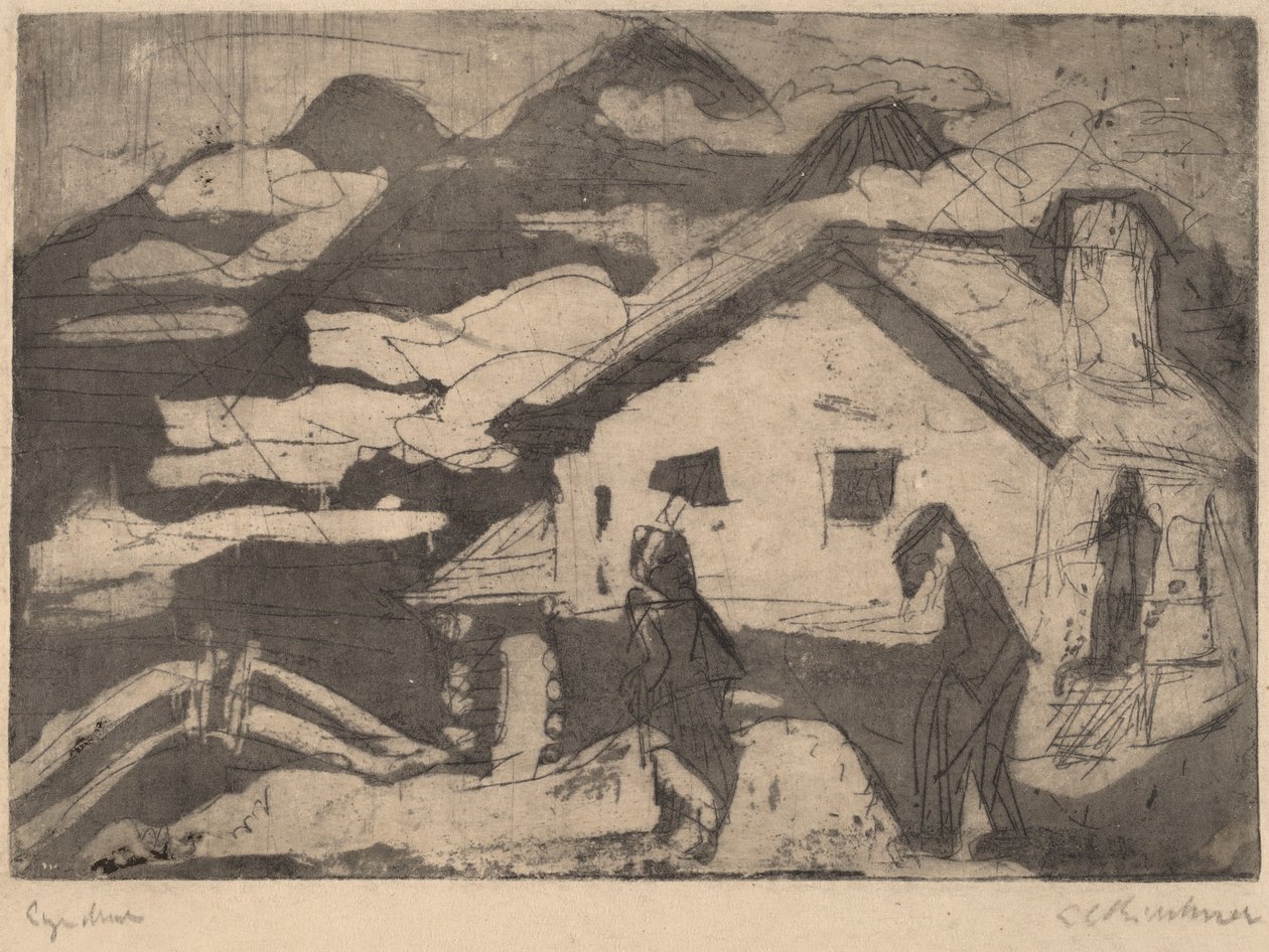 Alpinhyddor i dimma av Ernst Ludwig Kirchner