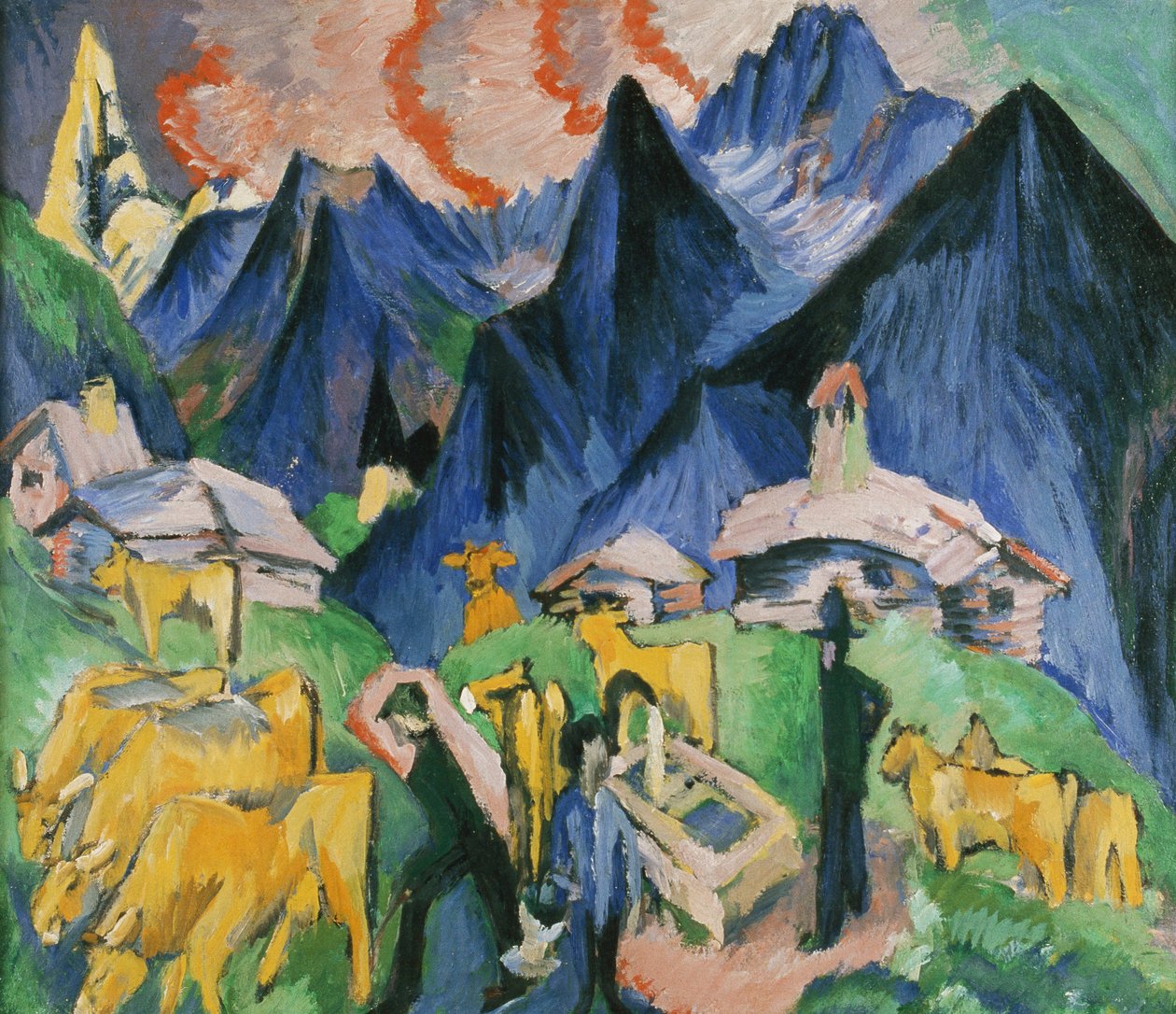 Alpliv, triptyk; Alpliv, triptyk, 1918 av Ernst Ludwig Kirchner