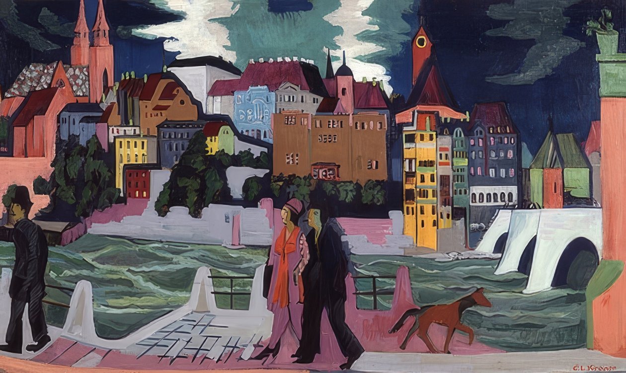 Utsikt över Basel och Rhen. 1927-28 av Ernst Ludwig Kirchner