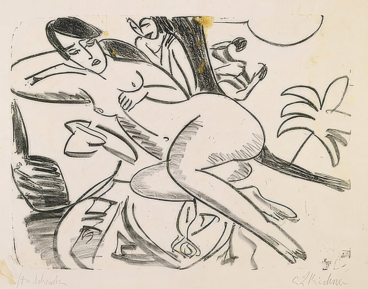 Naken som ligger på en filt. 1911 av Ernst Ludwig Kirchner
