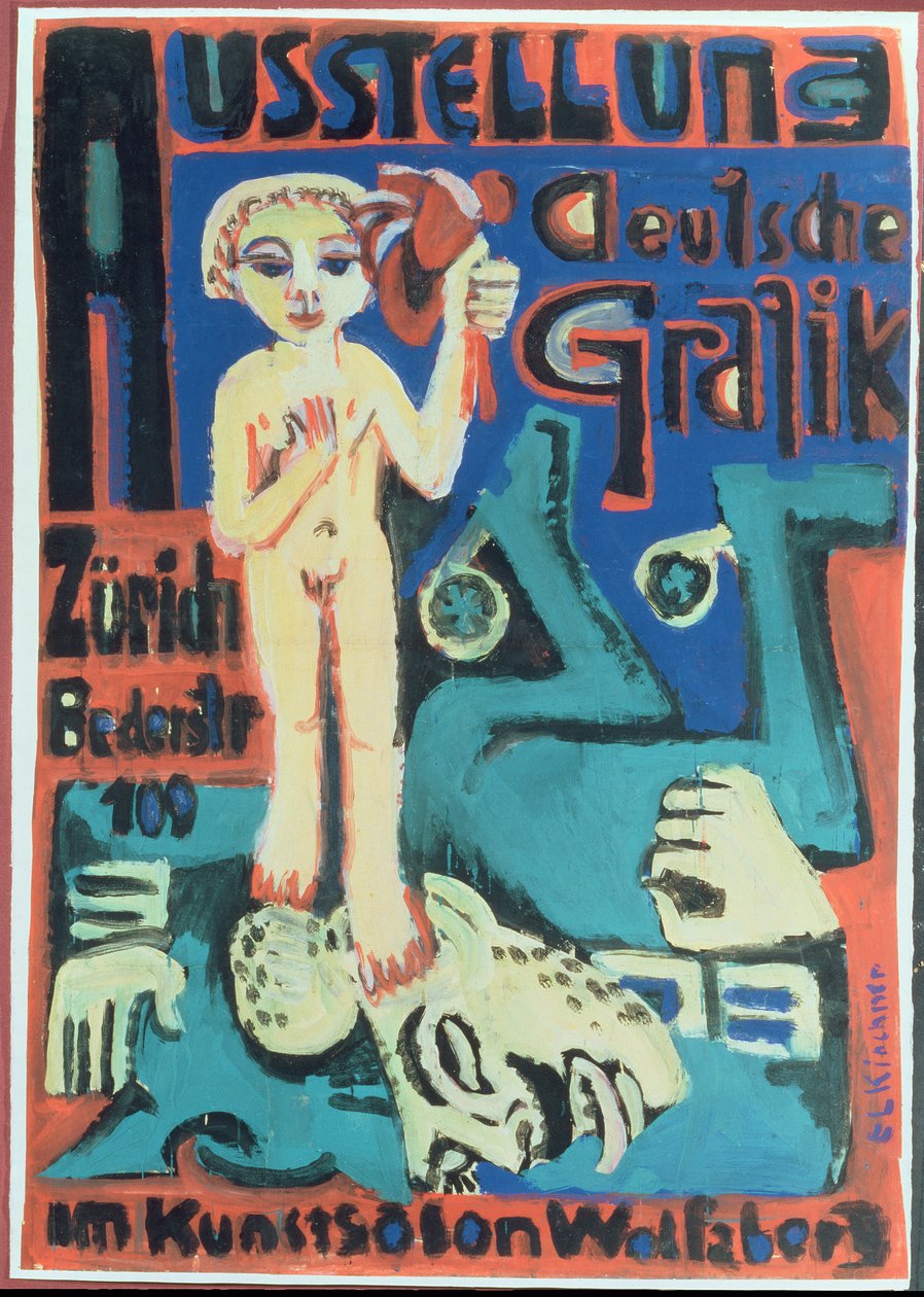 Utställning, tysk grafik i Kunstsalon Wolfsberg, c.1921 av Ernst Ludwig Kirchner