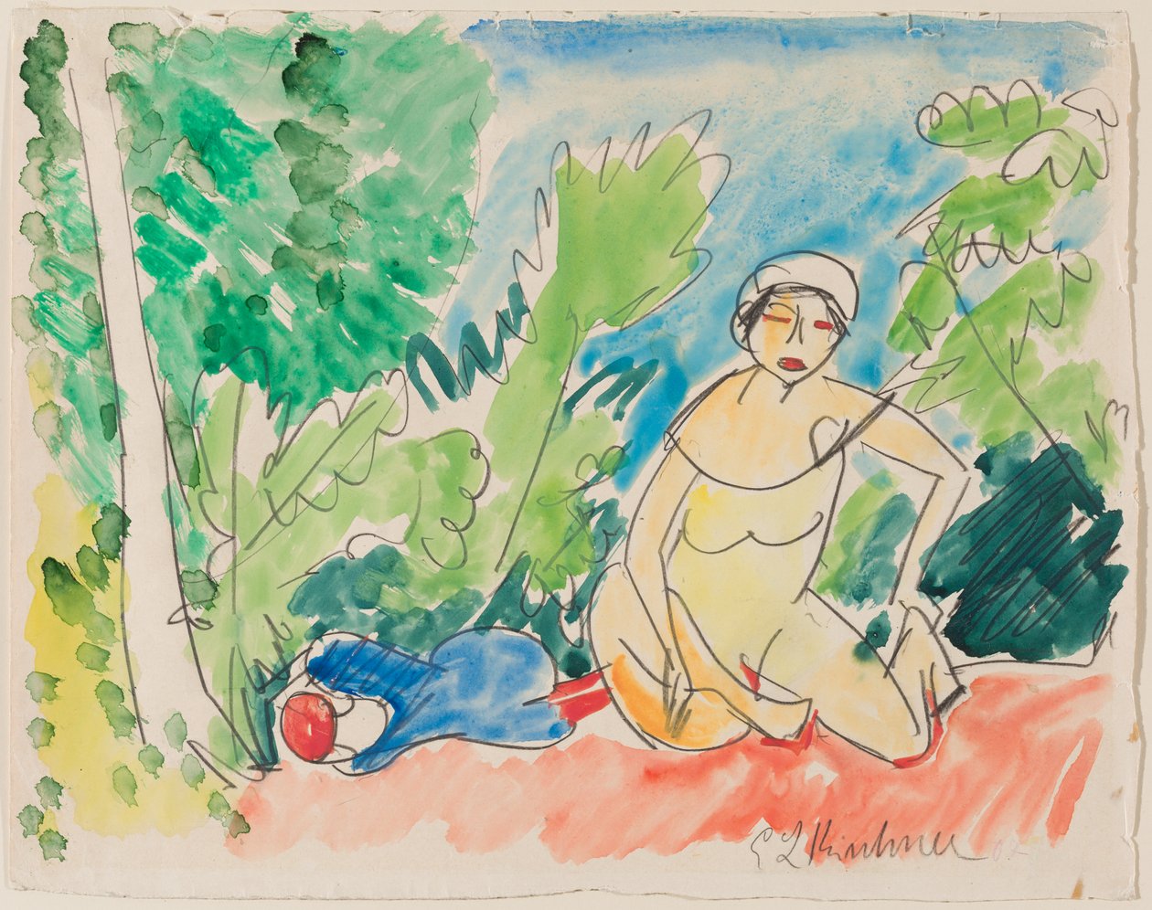 Badande vid sjön av Ernst Ludwig Kirchner