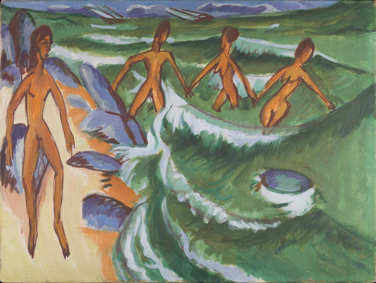 Badande på stranden (Fehmarn) av Ernst Ludwig Kirchner