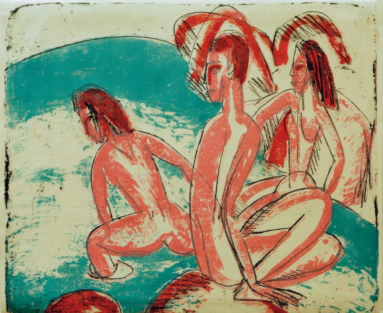 Badande på stenar av Ernst Ludwig Kirchner