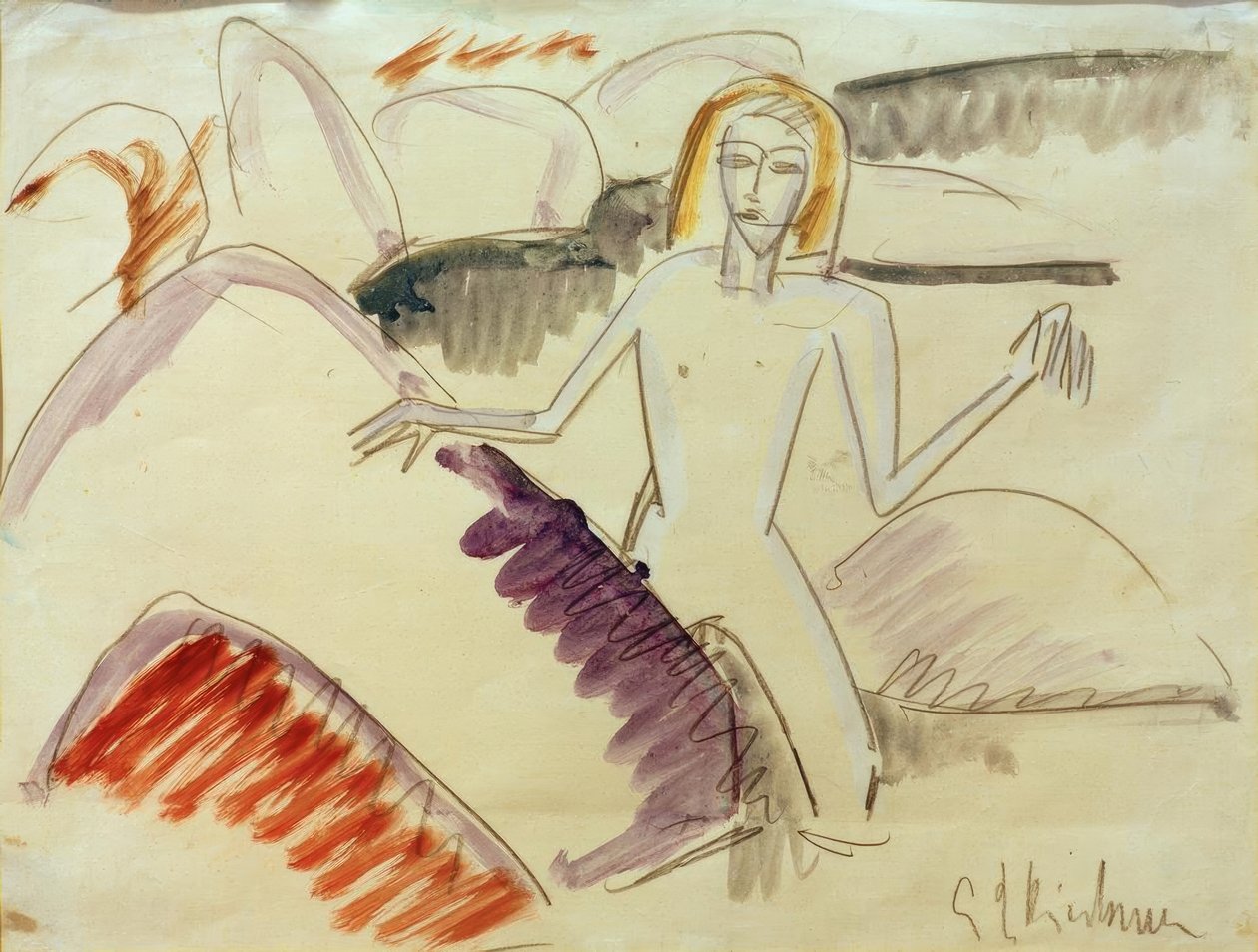 Badande på stenar av Ernst Ludwig Kirchner