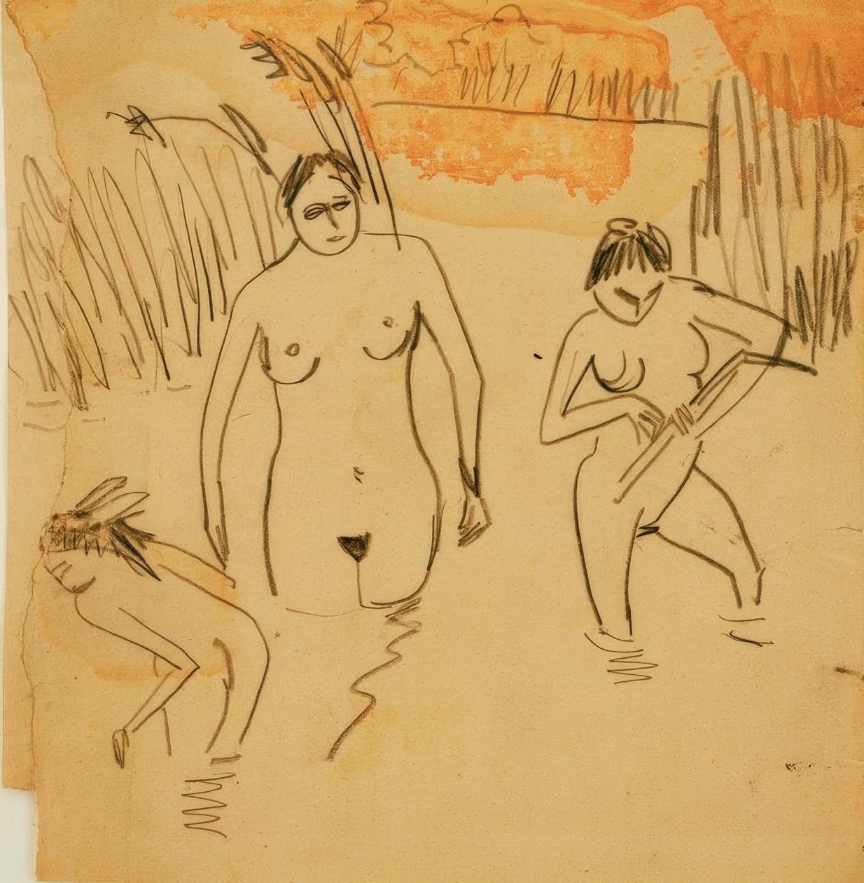 Badande vid Moritzburg-dammarna (Fränzi till vänster) av Ernst Ludwig Kirchner