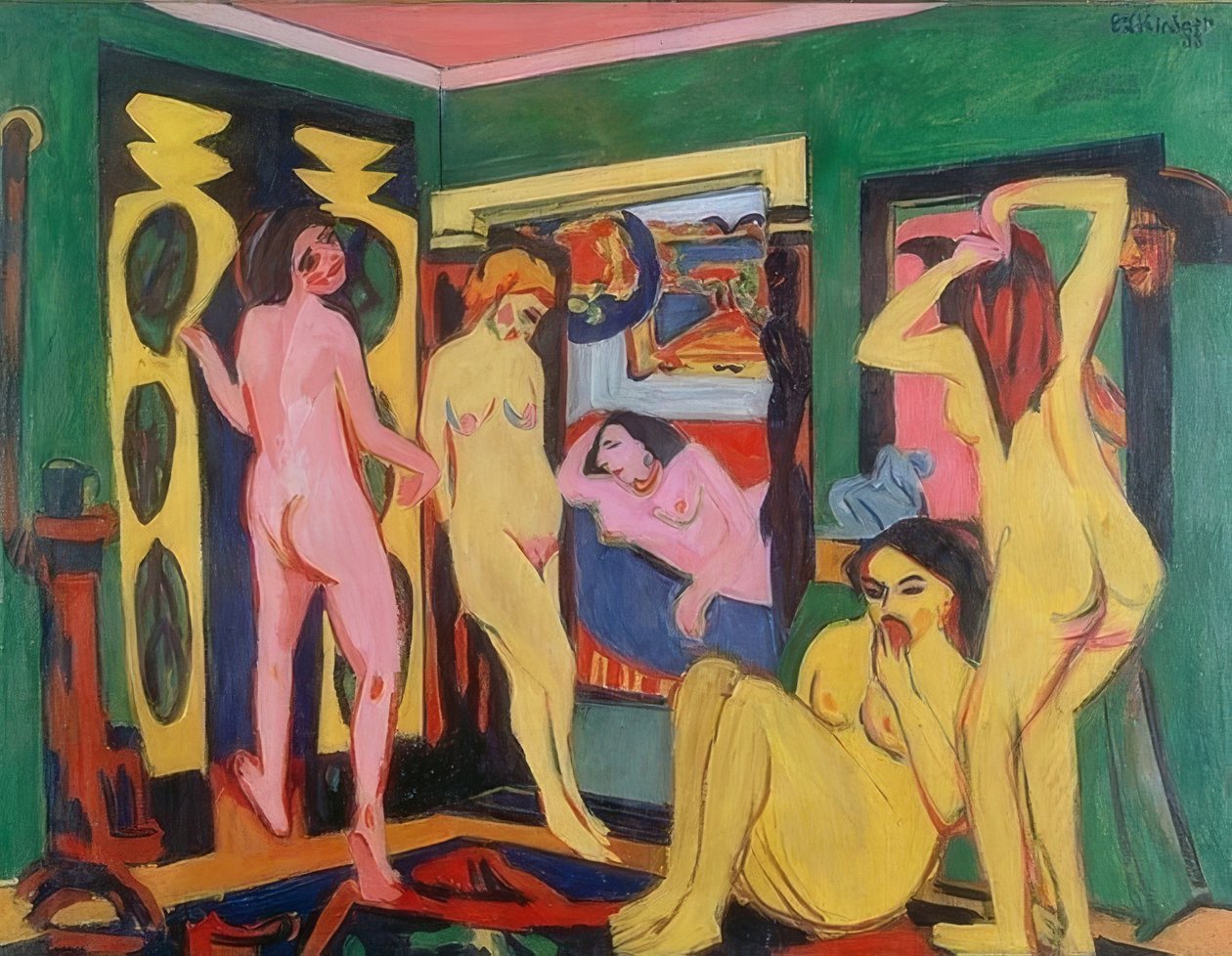 Badgäster i rummet. 1909/10 - revision efter 1925 av Ernst Ludwig Kirchner
