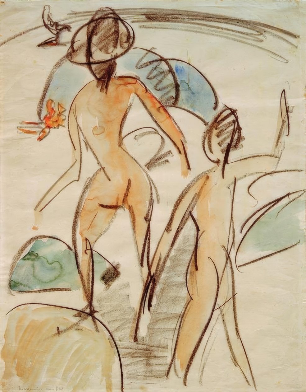 Badgäster med hattar av Ernst Ludwig Kirchner