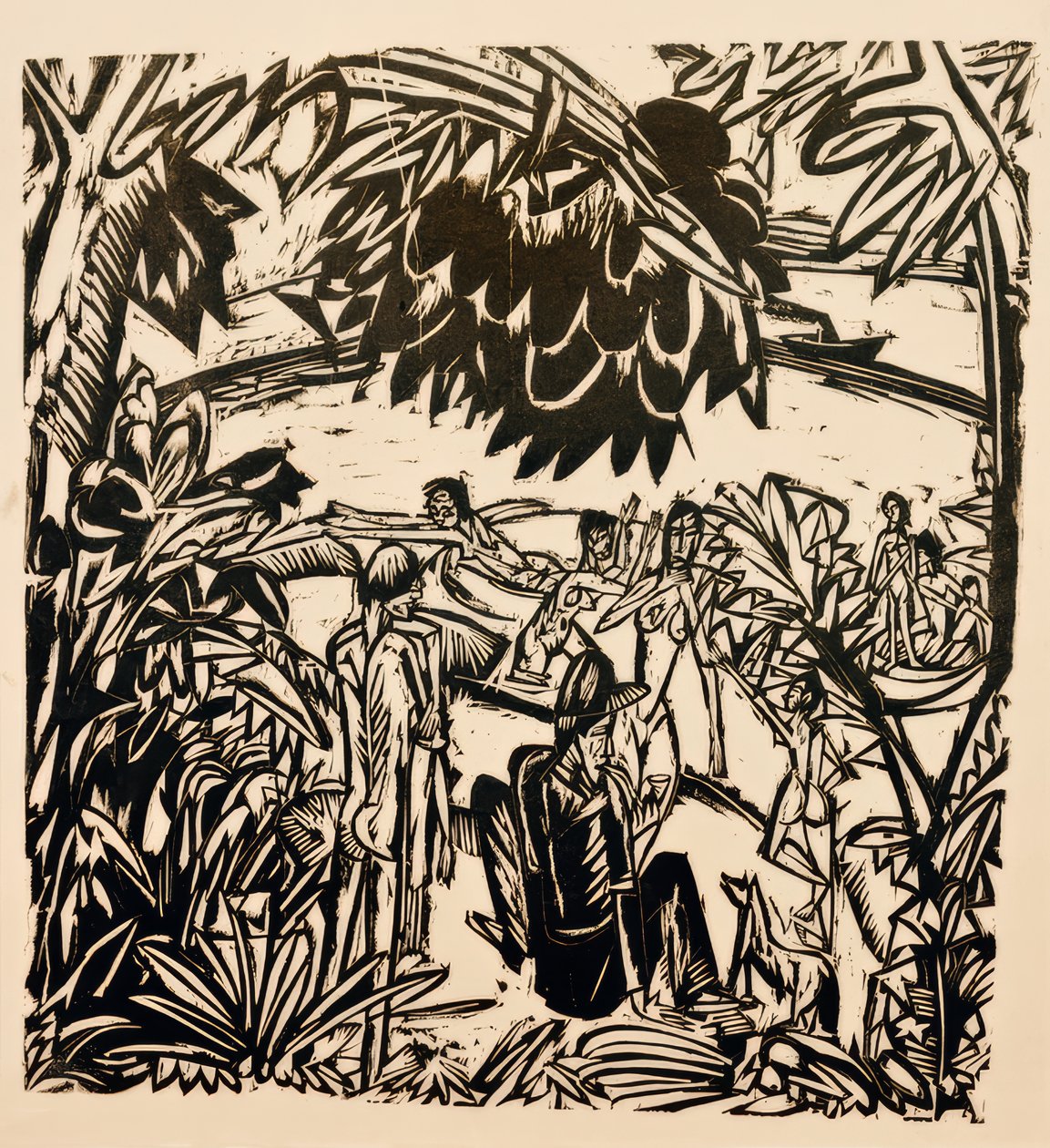 Badplats under trädgrenar av Ernst Ludwig Kirchner