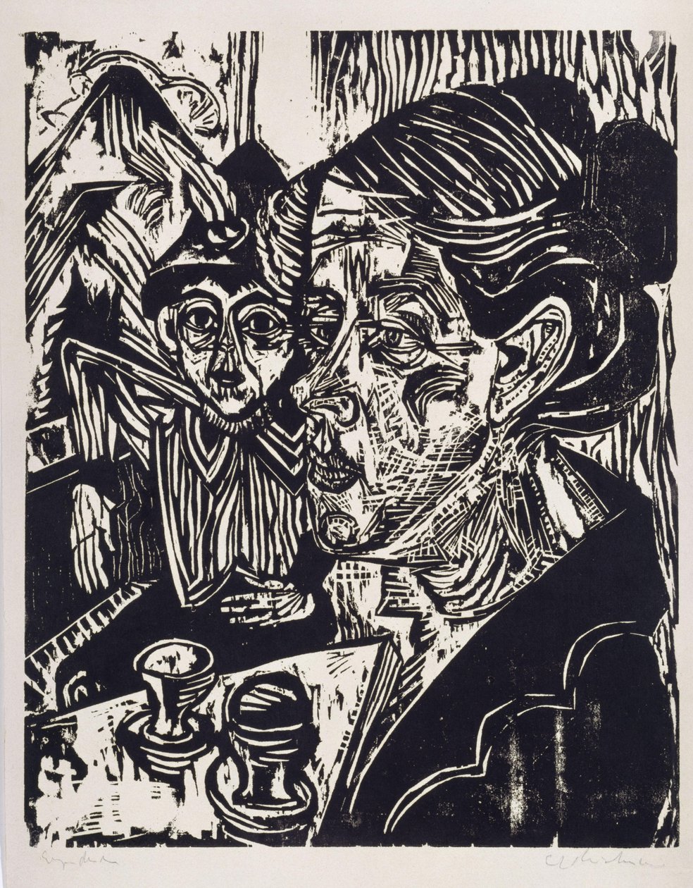 Bondkvinna med pojke vid bordet (fru Schmidt med sonen Martin) av Ernst Ludwig Kirchner
